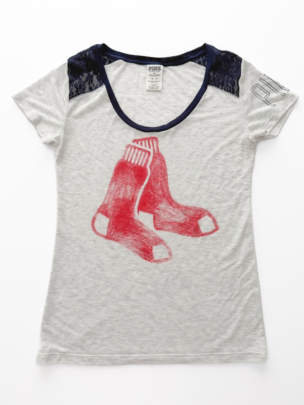 Red Sox PINK Victoria’s Secret x 5th & Ocean Lace Detail Short Sleeve T-Shirt